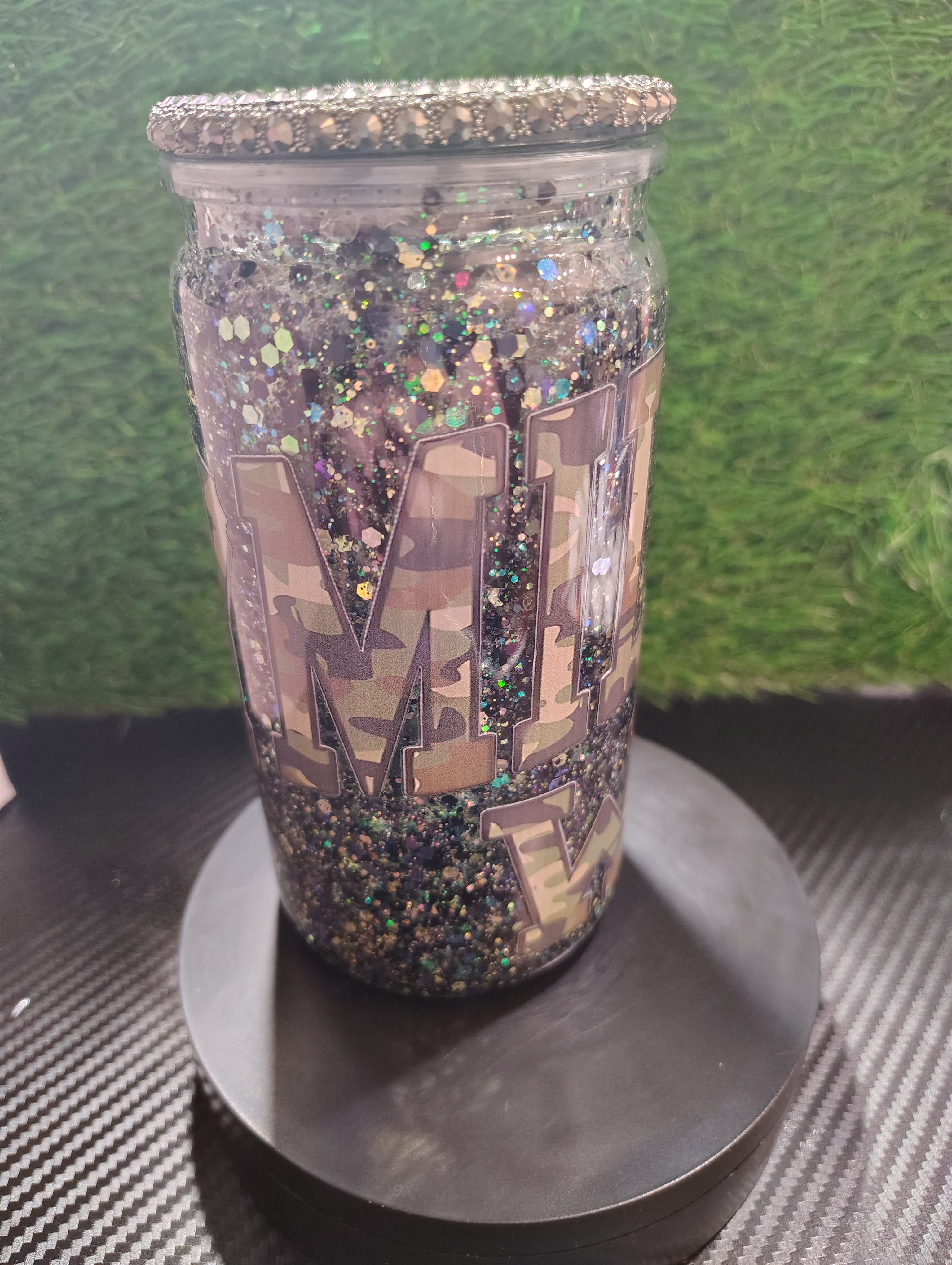 Military Wife glitter with rhinestone Lid 16oz