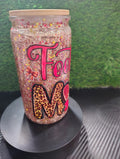 (pre-made) football mom with bamboo Lid (glitter)16oz sold