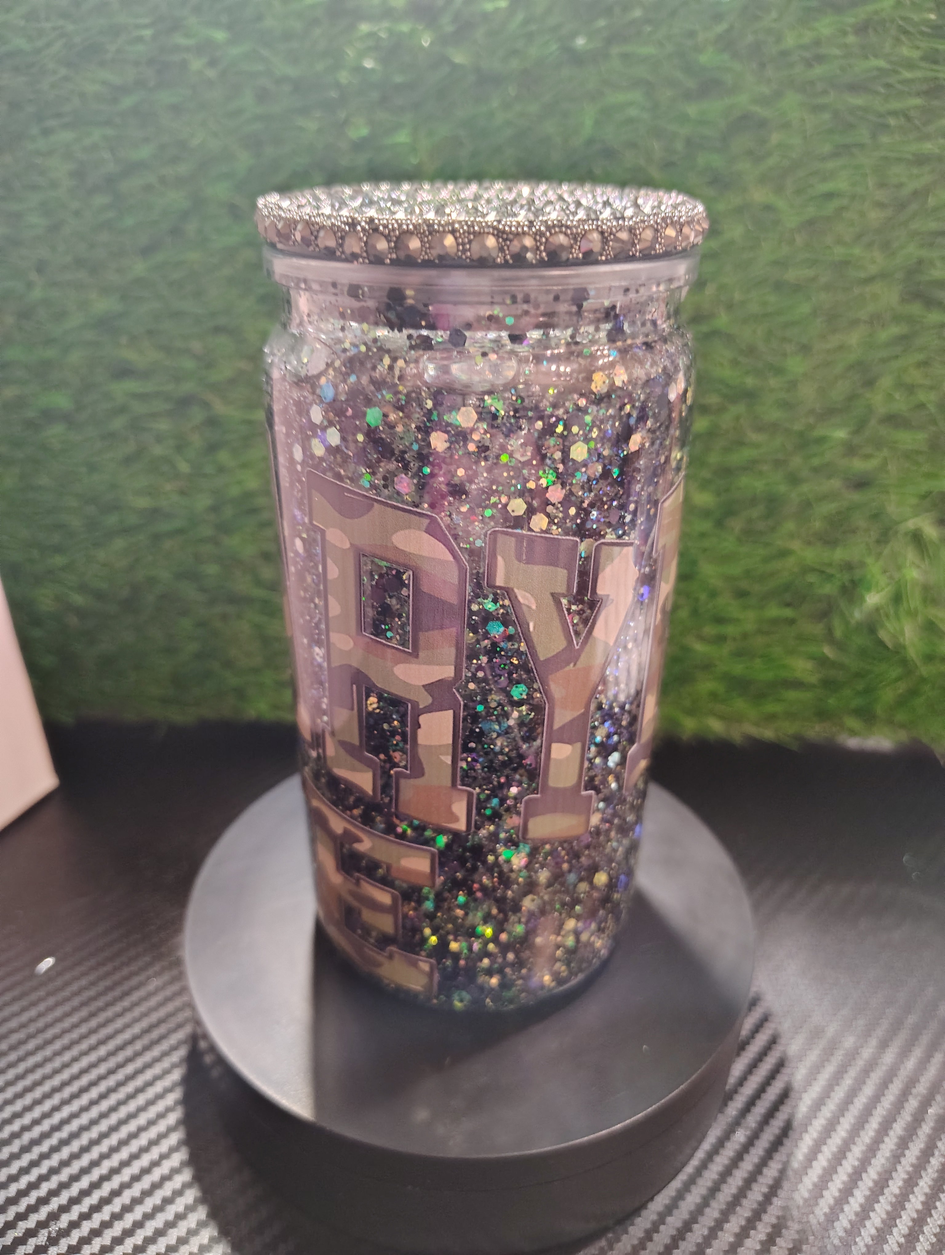 Military Wife glitter with rhinestone Lid 16oz