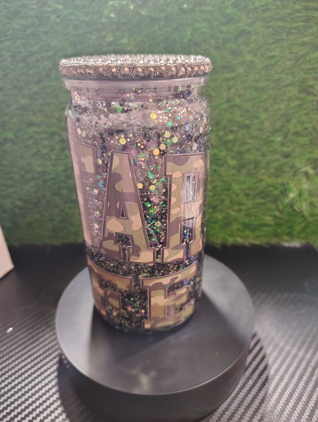 Military Wife glitter with rhinestone Lid 16oz
