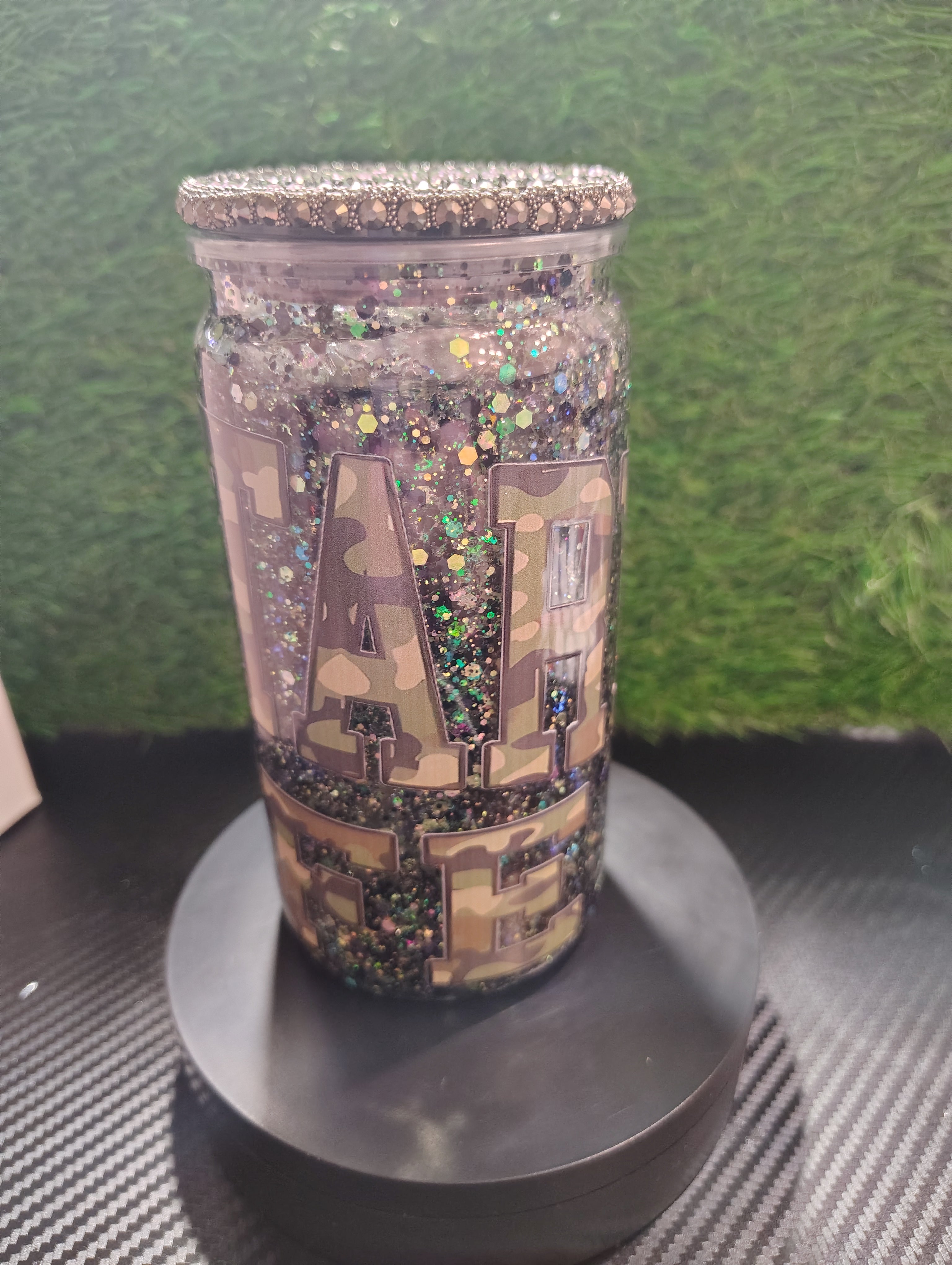 Military Wife glitter with rhinestone Lid 16oz