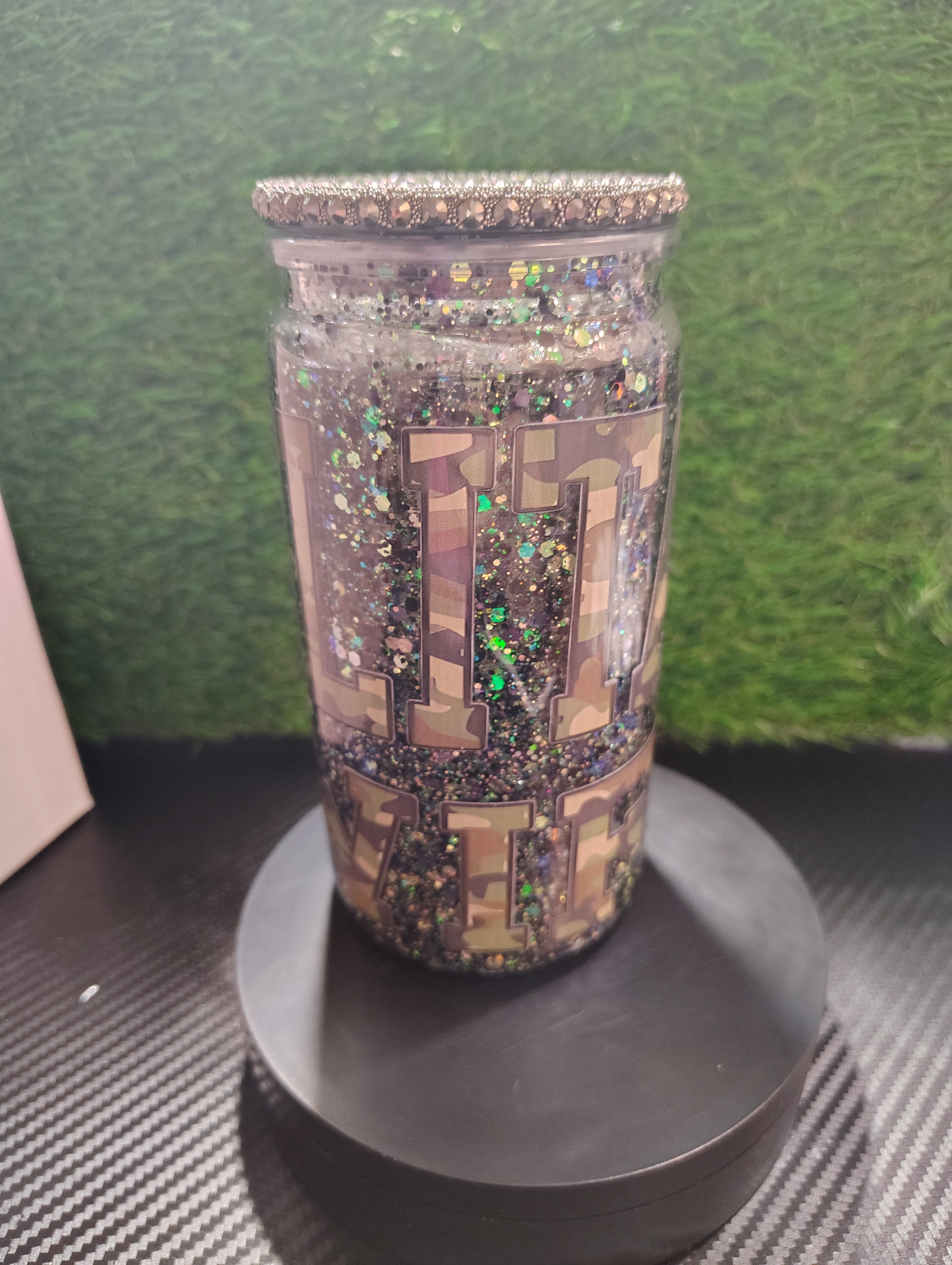 Military Wife glitter with rhinestone Lid 16oz