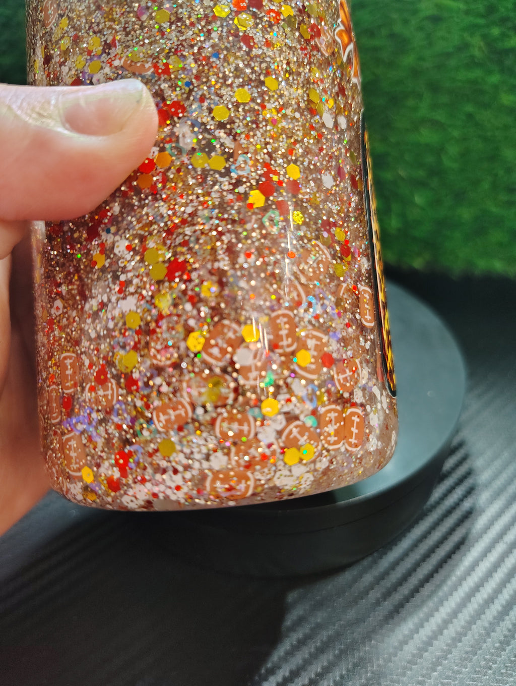 (pre-made) football mom with bamboo Lid (glitter)16oz sold